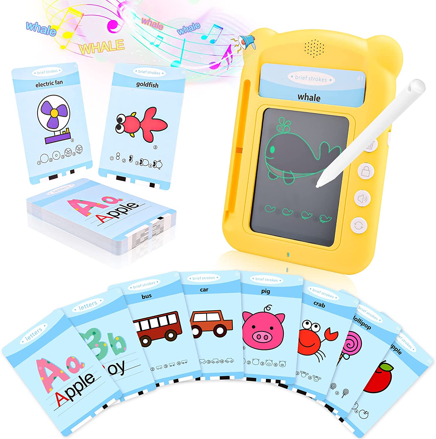  플래시 카드 장난감 5.7 인치 LCD 쓰기 태블릿 50 카드, 자폐증 장난감, 음성 치료 장난감, 유치원 소년 소녀 아이